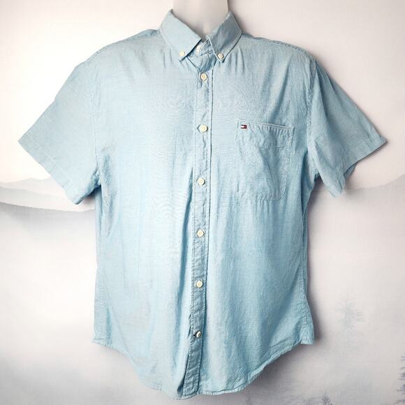 Tommy Hilfiger Custom Fit Baby Blue Button Down Shirt | Men's Large - Picture 1 of 11